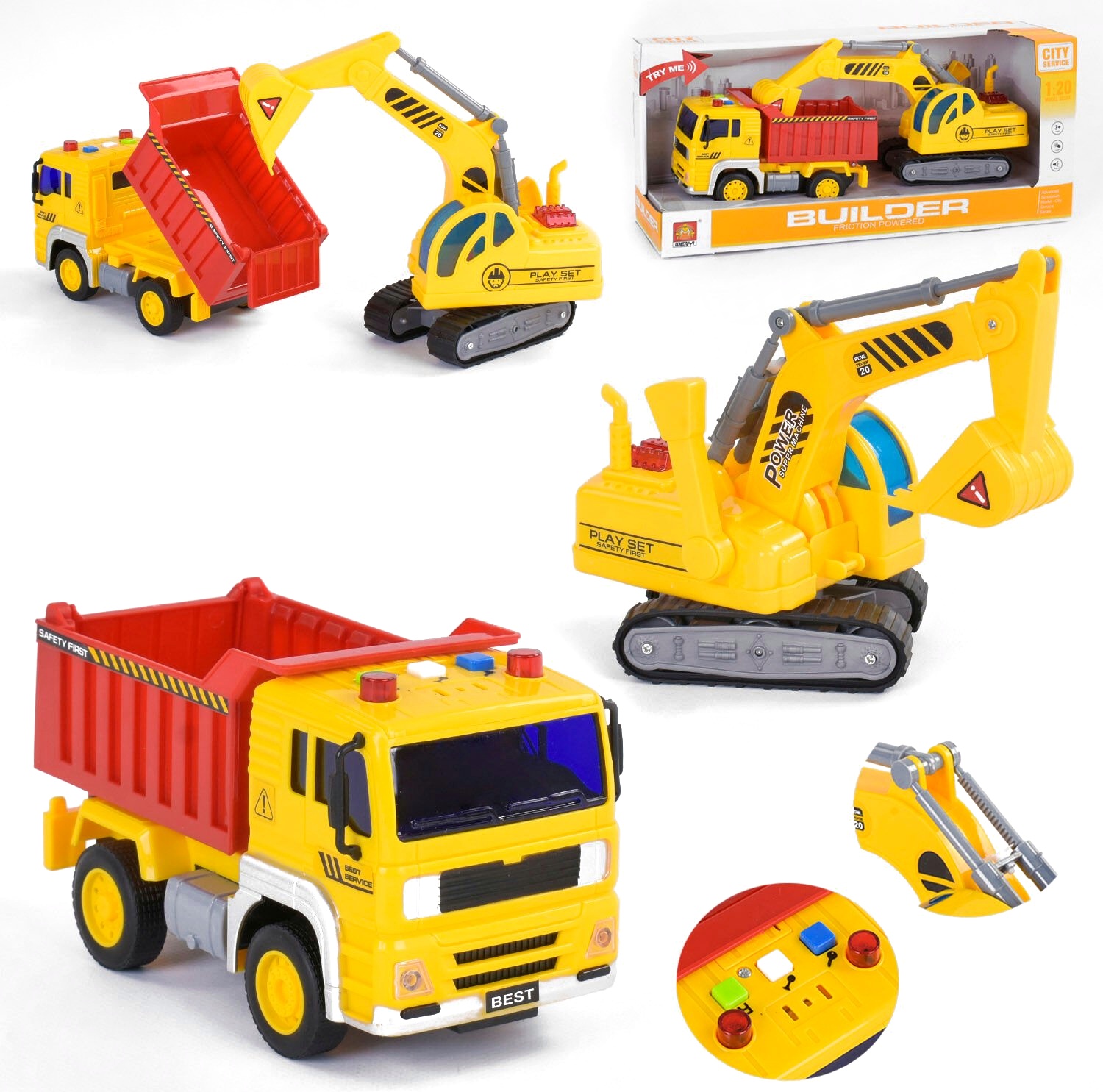 Машина  + экскаватор WY 570 C , 2 шт , звук , світло , коробка