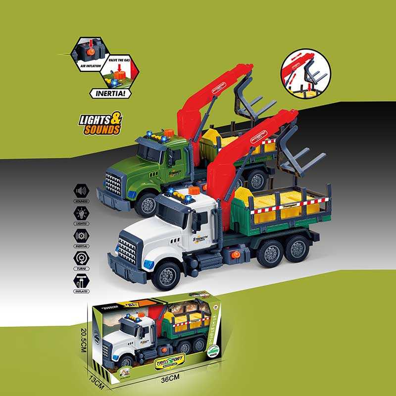 Машина музична 687-49 C (24/2) 2 кольори, "Вантажівка", підсвічування, звукові ефекти, механічне підіймання стріли, інерція, аксесуари, в коробці, ВИДАЄТЬСЯ МІКС ВИДІВ