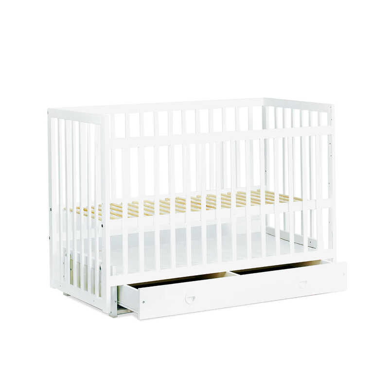 гр Ліжечко дитяче "Софія" - шарнір-підшипник+ящик з опускною боковиною (Білий, біла паличка)