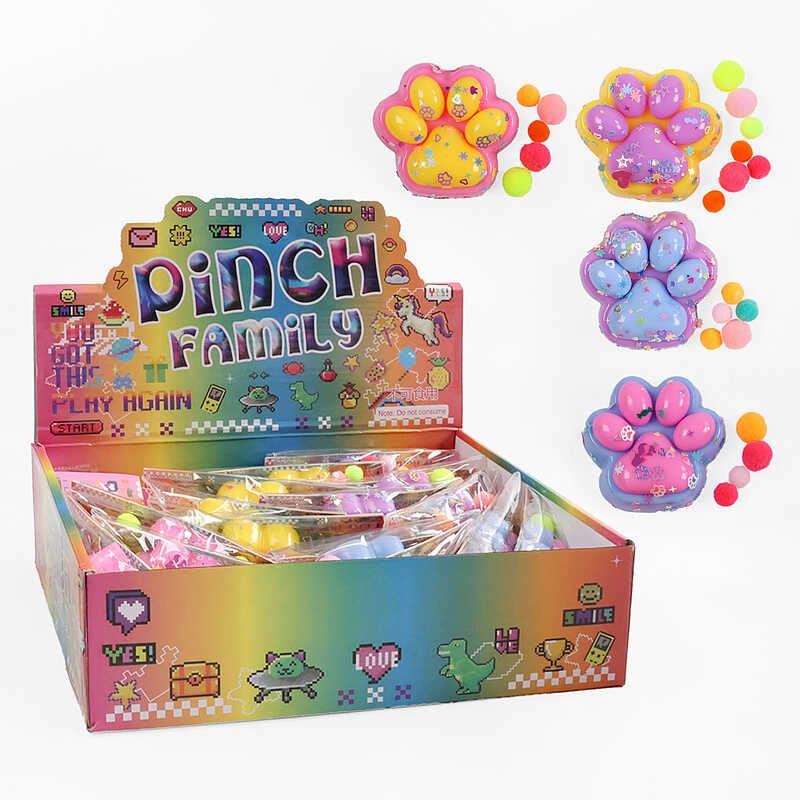 Гра антистрес C 71323 (24) ЦІНА ЗА 16 ШТУК В БЛОЦІ, "Лапка", м'які кульки, блискітки, розмір 7х6.5х2.5 см, в коробці