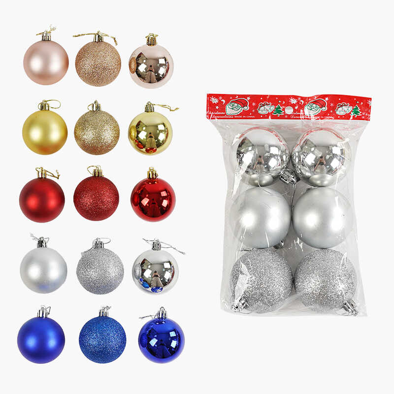 Новорічні прикраси C 67736 (200) 5 видів, кульки, 6 штук, D=6 см, у пакет, ВИДАЄТЬСЯ МІКС ВИДІВ