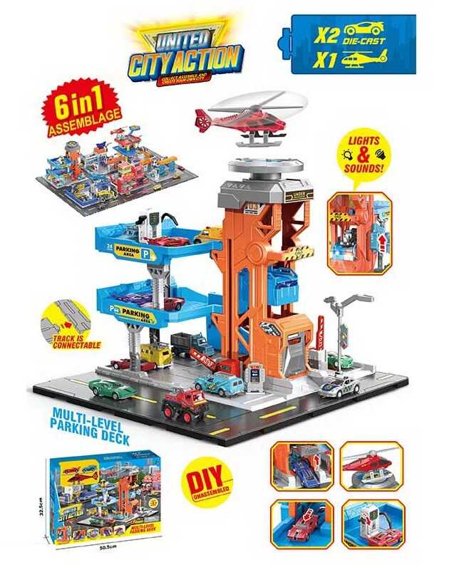 Багаторівнева парковка SK 6603 (18) звук, підсвічування, 2 машинки, рухливі елементи, наліпки, механічний підіймач, в коробці