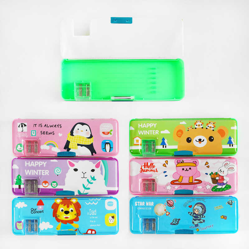 Пенал C 60868 (192) 6 видів, 2 відділення, вбудована точилка для олівців, у пакеті, ВИДАЄТЬСЯ ТІЛЬКИ МІКС ВИДІВ