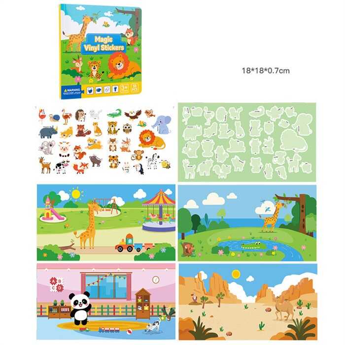 Логічна книжка C 75329 (120) "Тваринки", наліпки, 33 елементи, фони, в пакеті