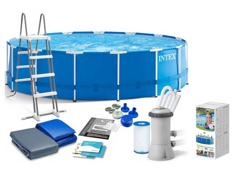 Intex Басейн каркасний 28242 NP (1) від 6 років, сходи, тент, підстилка, насос та фільтр у комплекті, діаметр 457см, висота 122см, 16805 л, насос 3785 л/год