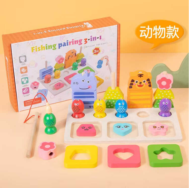 Логічна дерев’яна дошка C 73332 (36) вкладиші, пірамідки, магнітна риболовля, в коробці