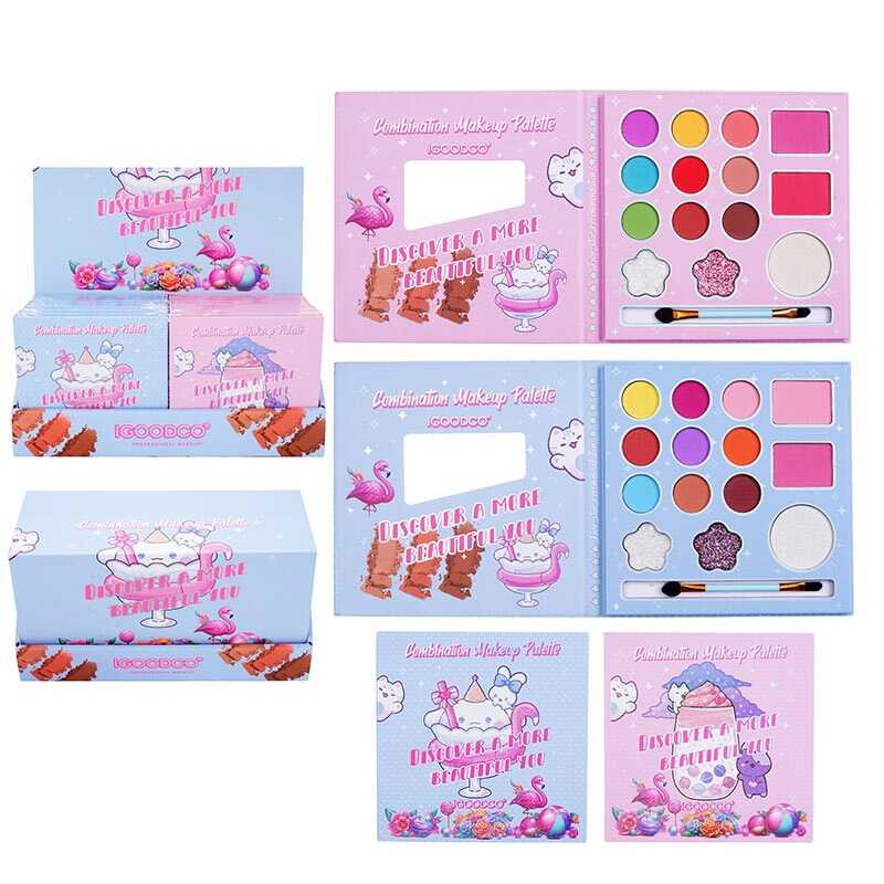 Косметика IG 3143 (8) ЦІНА ЗА 24 ШТУКИ В БЛОЦІ, тіні, рум'яна, хайлайтер, аплікатор, в коробці