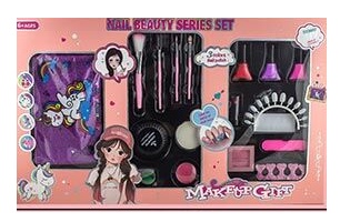 Набір косметики HZ 034 набір для манікюру, помада, рум’яна, пудра, блискітки, пензлі, в коробці