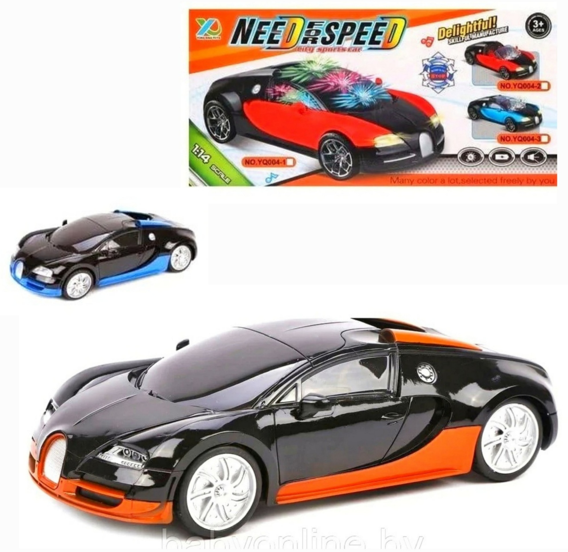 Машинка 004, коробка, муз., світло, 2 кольори, колесо вільного ходу