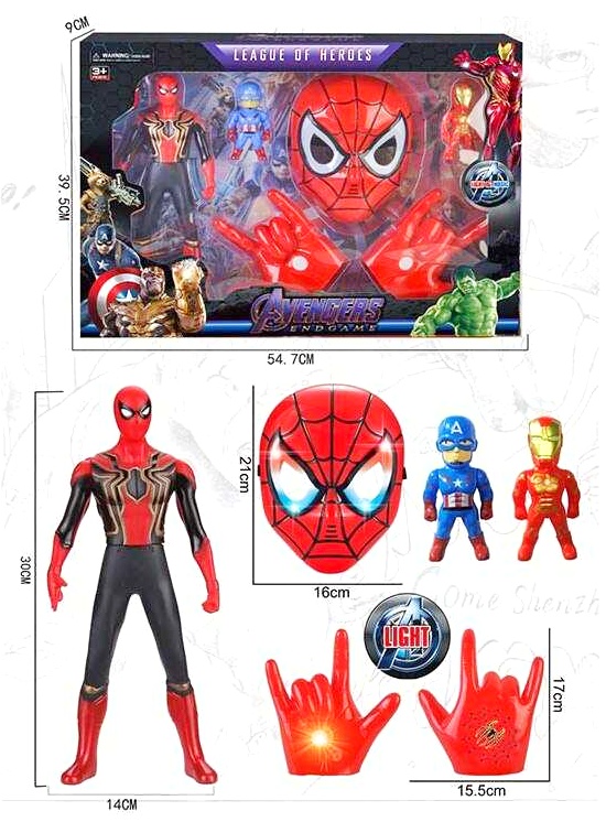 Герой - набір «Спайдермен» 839-10 Y , маска (підсвіт.), рукавички 2 шт (підсвіт.) , 3 фігурки, аксесуари, в коробці