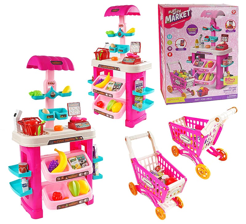 Супермаркет 922-195, 80 елементів, звук, підсвічування, сканер, продукти, ваги, візок та корзина, на батарейках, в коробці