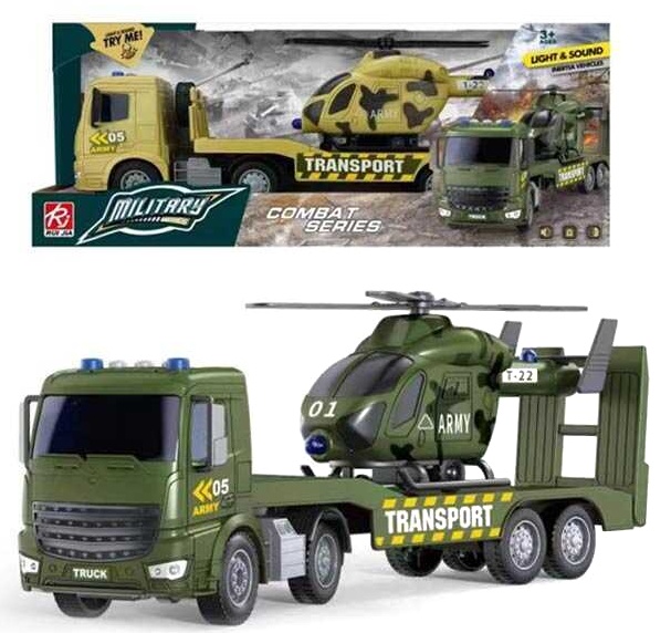 Трейлер RJ 3398 , військовий, гелікоптер, звук, підсвічування, інерція, на батарейках, в коробці