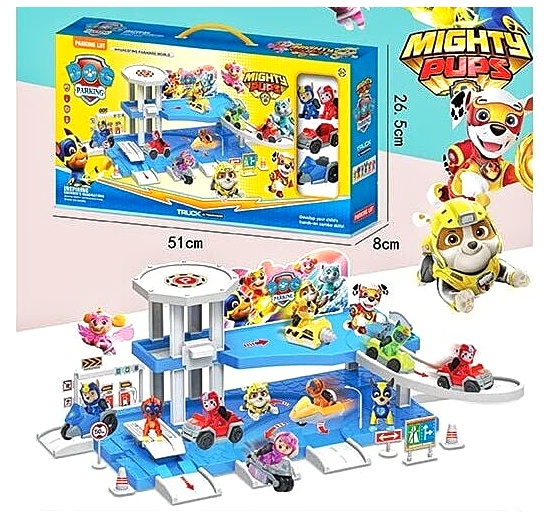 Трек 553-388 «Щенячий патруль»,   2 герої, парковка, 3 поверхи, 2 машинки, дорожні знаки, заправна станція, в коробці