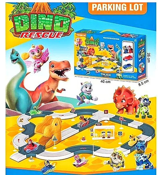 Трек 111-104 A «Щенячий патруль» DINO, 2 герої, парковка, 2 машинки, дорожні знаки, заправна станція, в коробці