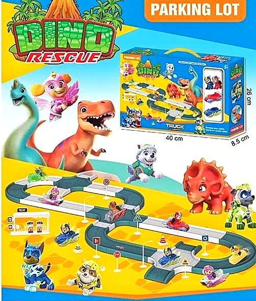 Трек 111-106 A «Щенячий патруль» DINO, 2 герої, парковка, 2 машинки, дорожні знаки, заправна станція, в коробці