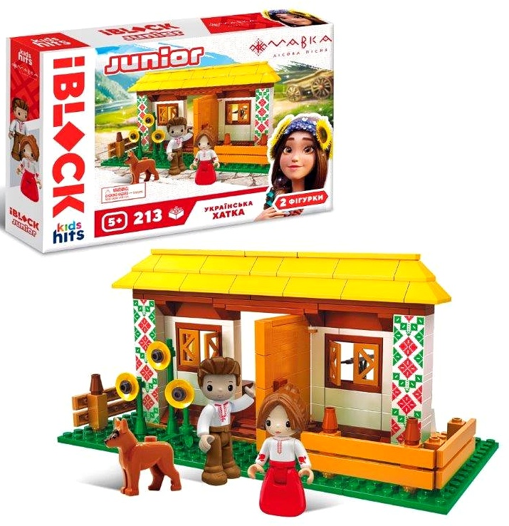 Конструктор Kids hits IBLOCK JUNIOR PL-921-521 , Українська хатка , 213 дет, 2 фігурки, наліпки, татуювання, інструкц, в коробці