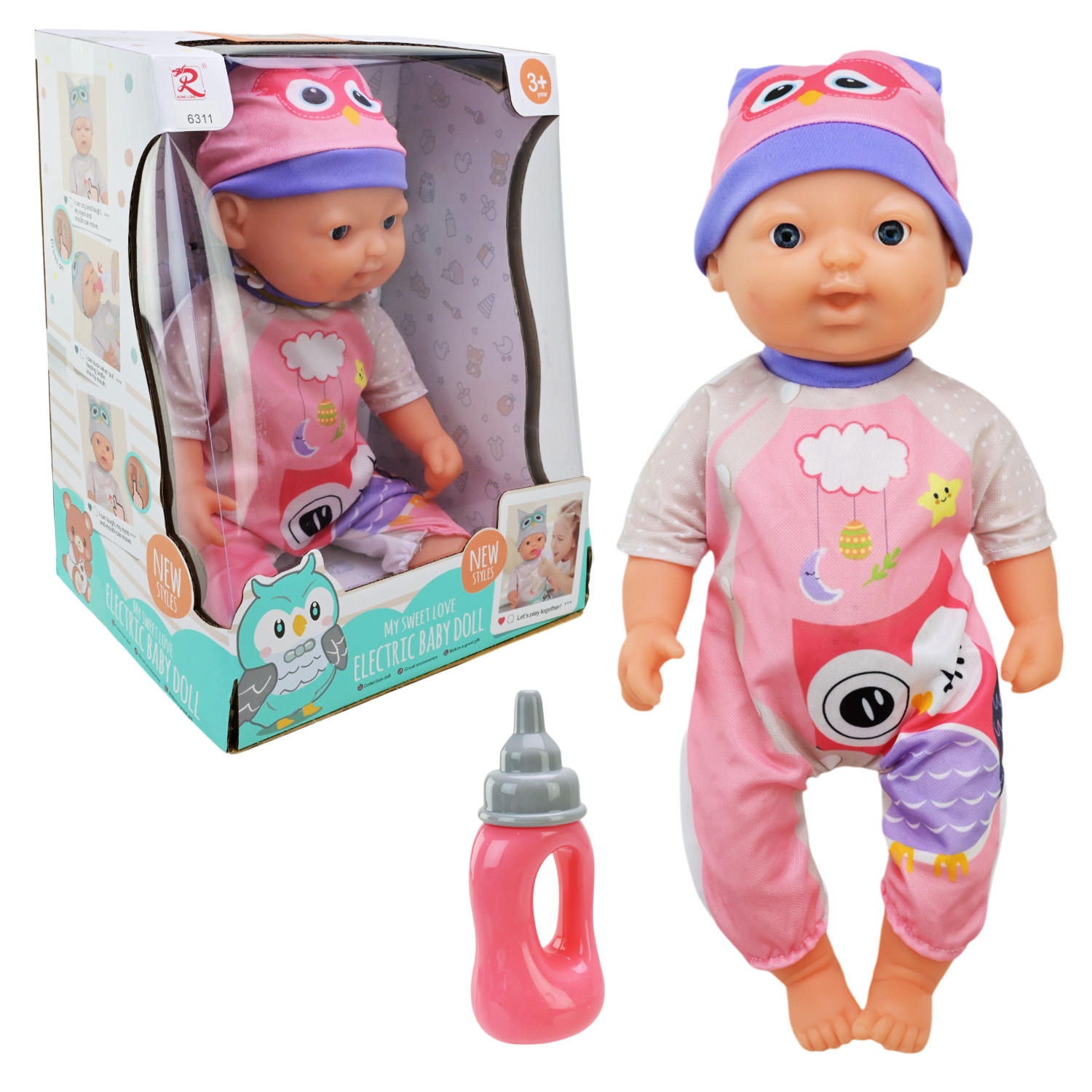 Пупс 6311 , міміка обличчя, батар. , інтерактивний, пляшечка, 38 см, в коробці