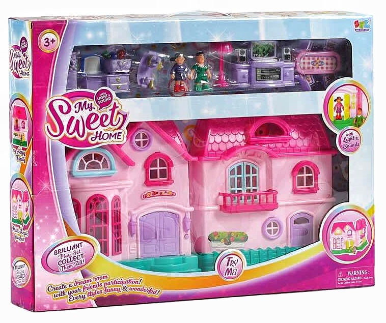 Будиночок 16526 D , 2 поверхи, 2 фігурки персонажів, меблі, світло, звук, на батарейках, в коробці