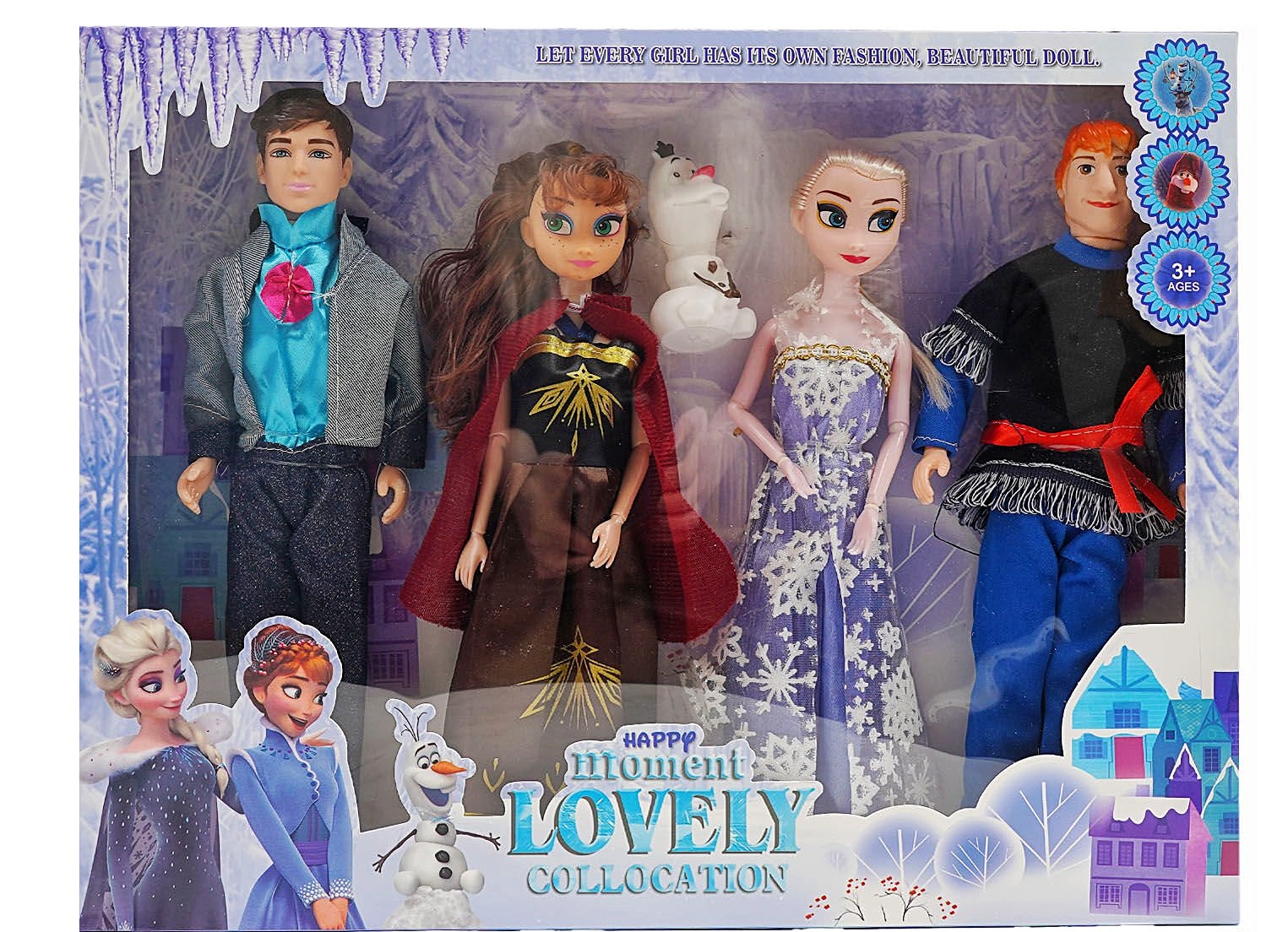 Лялька ZHF 2165 / 2159, герої «Frozen»,  4 шт, висота 28 та 30см, знімний одяг, рухливі кінцівки, гумовий сніговик, в коробці, 166098