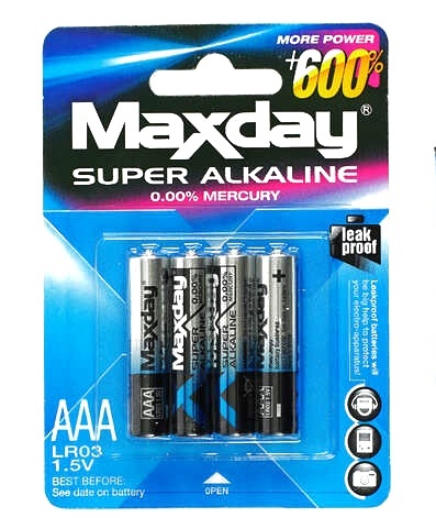 Батарейки “Maxday” C 57144 , ЦІНА ЗА 4 ШТ НА ЛИСТІ, Alcaline, мініпальчикові, АAА , 1.5V