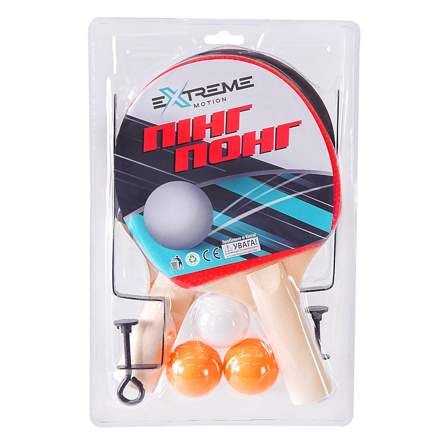 Тенісні ракетки 24198 з сіткою, 2 шт, 5 мм , для пінг понгу , 3 м'ячики, в слюді