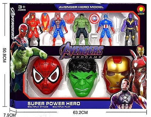 Набір героїв YF 899 , 5 фігурок, висота: 15 см, підсвічування, зброя, 3 маски, в коробці