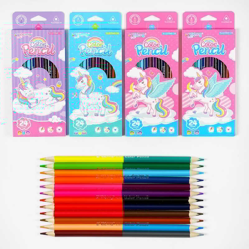 Олівці C 61986 (240) 4 види, 12 штук в упаковці, подвійні, 24 кольори, в коробці, ВИДАЄТЬСЯ ТІЛЬКИ МІКС ВИДІВ