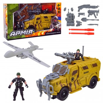 Набір військової техніки Е 3109-16, броньована машина, винищувач, 2 солдата, в коробці