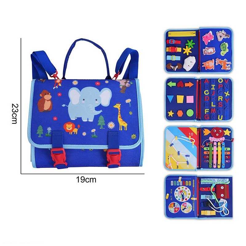 Логічна папка 25030 (35) фетр, циферблат, пискавка, шнурівка, назви місяців, днів, пір року англійською, шестерні, ремінці, тварини, фігури та літери на липучках, в пакеті