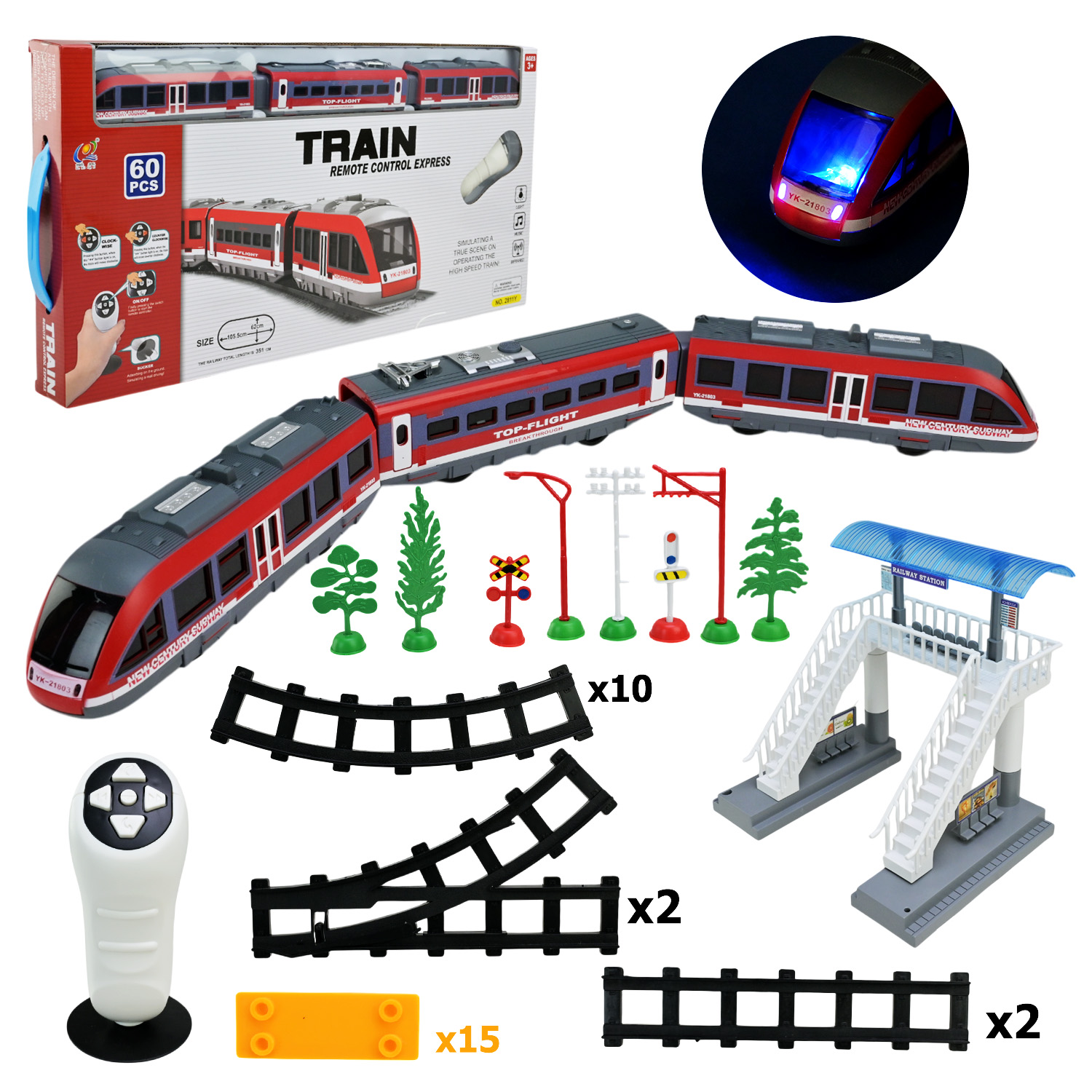 Залізниця на радіокеруванні  2811, коробка, пульт, звук, світло, 44 елемент., довж. колії 264 см