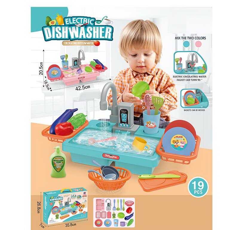 Мийка 2016-142 (36/2) автоматична подача води, 19 аксесуарів, кран повертається на 90 градусів, склянки, тарілки, столове приладдя, овочі, в коробці