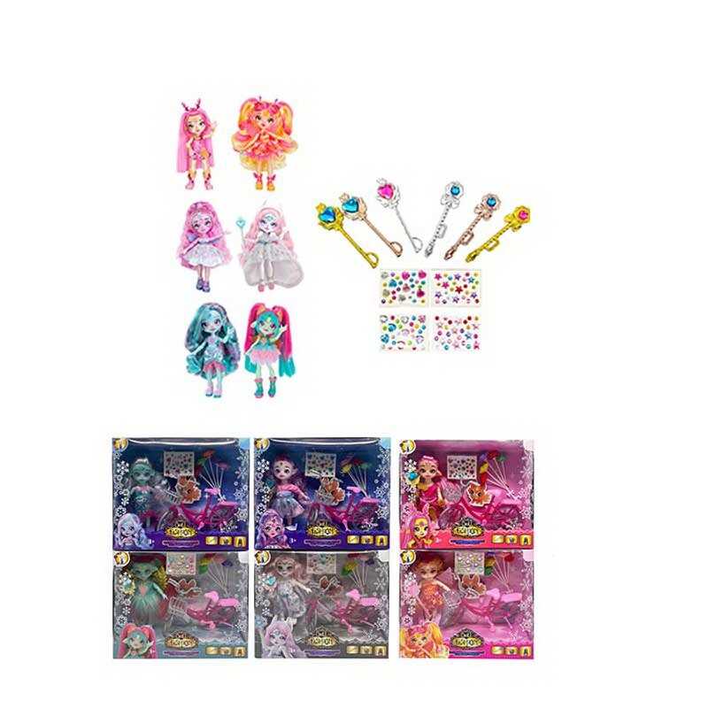 Лялька TK 2045 (96/2) 15 см, шарнірні суглоби, аксесуари, наліпки, велосипед, в коробці, ВИДАЄТЬСЯ МІКС ВИДІВ