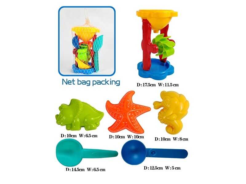 Пісочний набір CH 8802 (120/2) млин, сито, лопатка, черпак, 3 формочки, у сітці