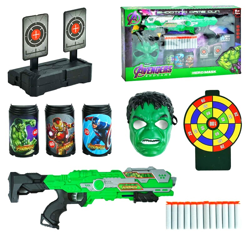 Герой - набір 893-3 “Халк”, автомат з механічним принципом роботи, м’які патрони, орбізи, маска, 3 види мішені, в коробці