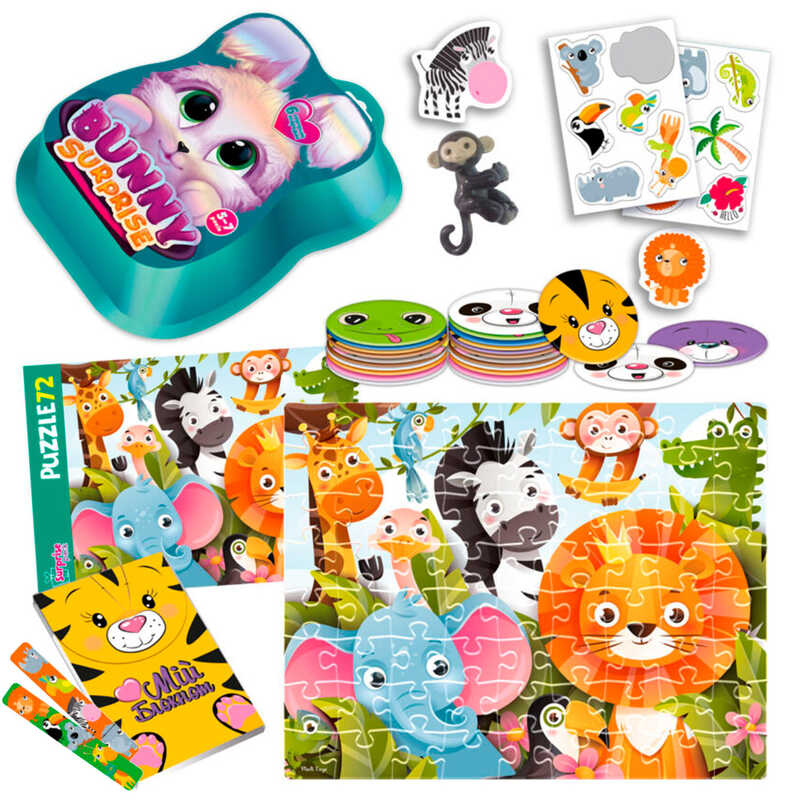 гр Набір для творчості "Bunny surprise"  VT 8080-15 (3) смарагдовий "Vladi Toys", пазли, 50 карток, наліпки, іграшка на пальчик, блокнот, в коробці