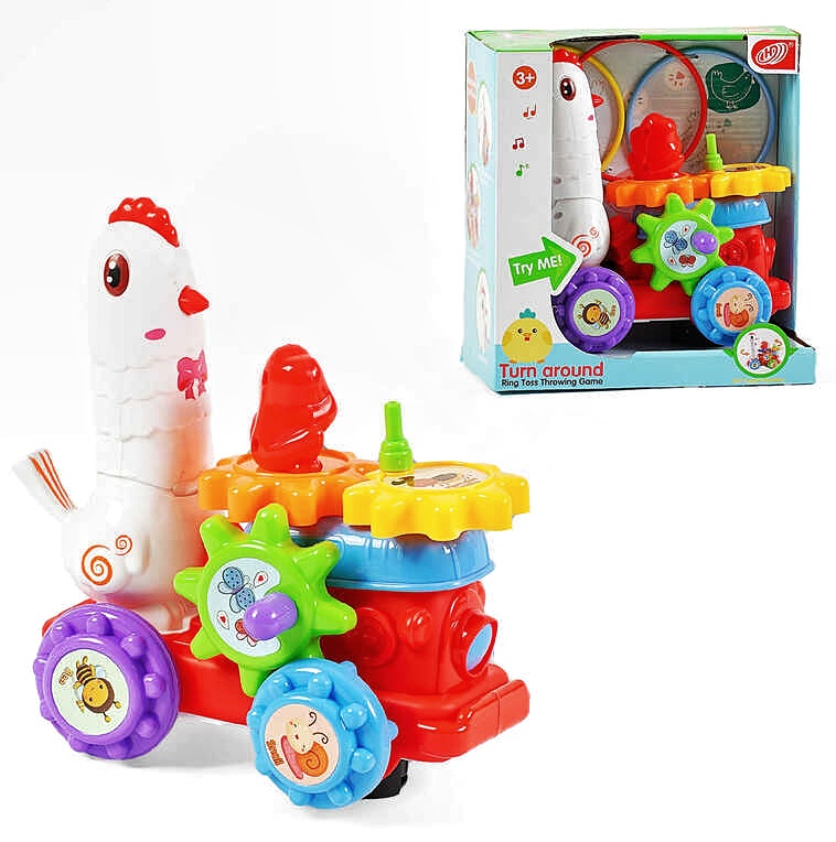 Іграшка музична  HD 9061  "Курка" , підсвічування , пісня англ. мовою, колесо вільного ходу, 3 кільця, обертові шестерні, в коробці