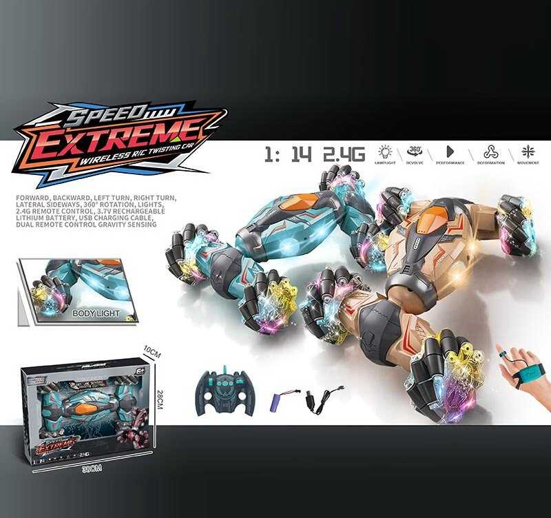 Машина на радіокеруванні YJ 098-3 A (24) 2 види, браслет+пульт, акум. 3,7 V, 4х4, звук, підсвічування, пульт 2,4 GHz, в коробці