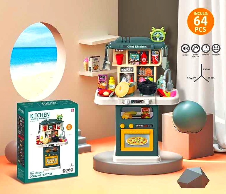 Кухня 922-122 , висота 75 см, підсвічування, парогенерація, звук, автоматична подача води, 64 елементи, посуд та їжа, в коробці