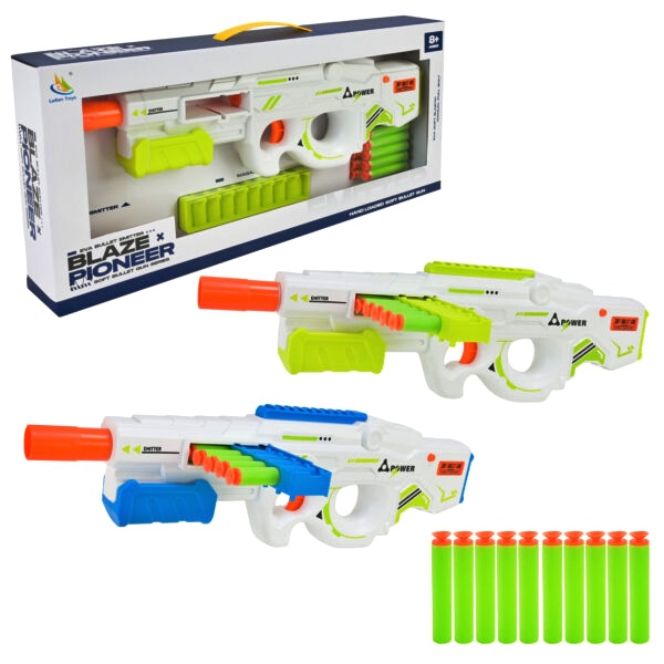 Автомат - бластер 9978-1, поролонові снаряди 10 шт , магазин , 2 кольори , коробка