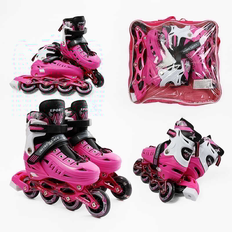 Ролики 8071-223 M /розмір 34-38/ колір – Рожевий (6) колеса PU, ПЕРЕДНЄ КОЛЕСО СВІТЛО, d – 6.5 см, в сумці