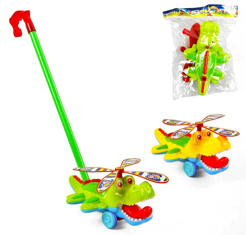 Каталка 367 "Крокодил", 2 кольори, дзвіночок, з ручкою, в пакеті