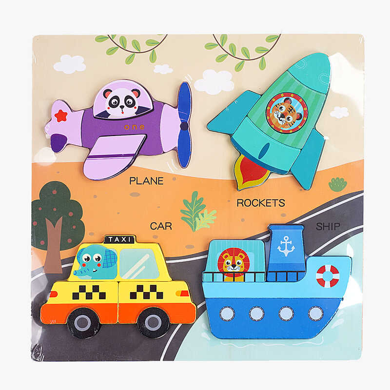 Пазли-вкладиші C 64014 (60) дерев'яні, 4 фігурки, підписи англійською мовою, в плівці