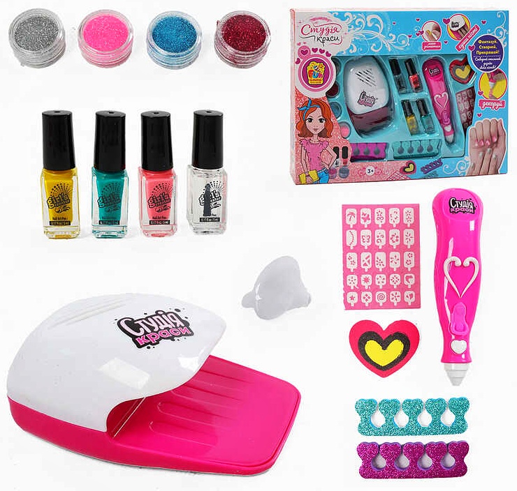 Набір для манікюру 22930 "4FUN Game Club", сушка для нігтів на батарейках, розпилювач блискіток, в коробці
