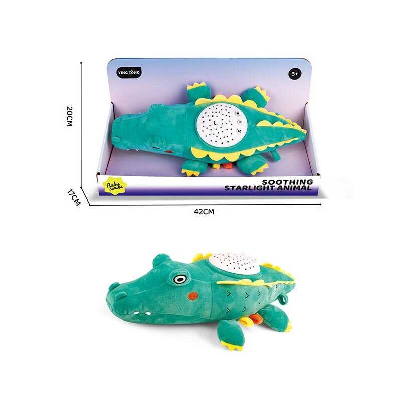 Нічник YT 24-11 (48/2) "Крокодил", довжина 37см, проєктор зоряного неба, мелодії, режими гучності, зміна кольорів підсвічування, на батарейках, в коробці