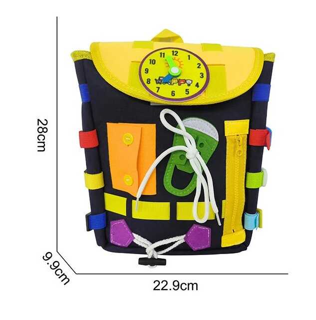 М'який рюкзак-бізіборд 25001 (64) фетр, пальчикові ігри, шнурівка, годинник, ремінці, гофра, в пакеті