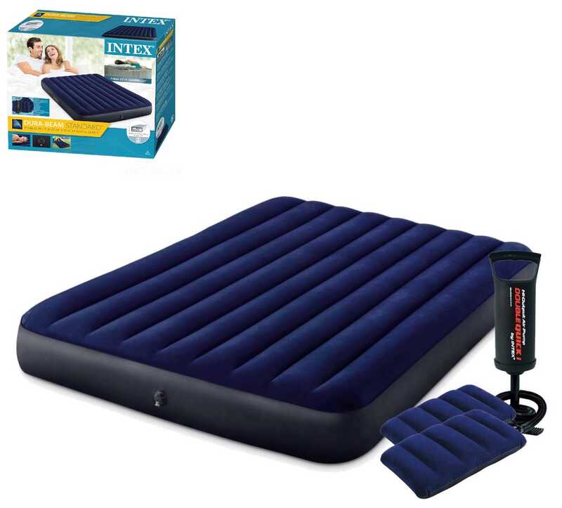 «Intex Велюр надувний матрац 64765 (3 шт) "Квін" двомісний, 152х203х25см, 2 подушки, з ручним насосом, в коробці