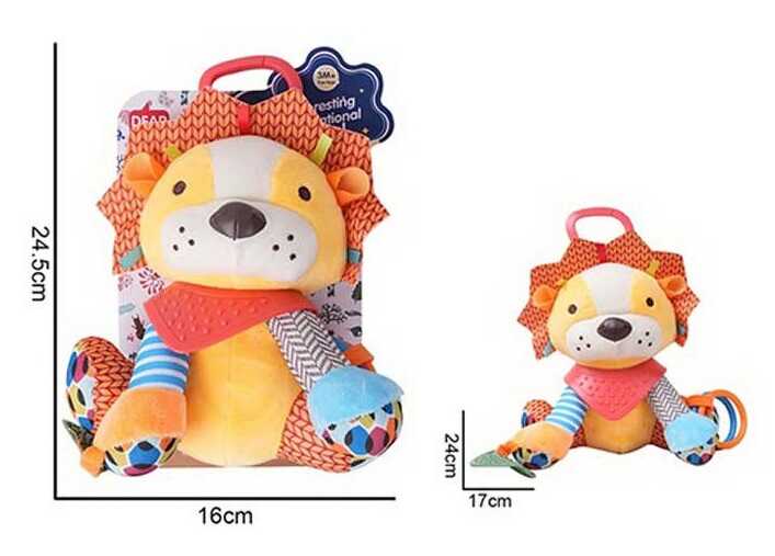 Брязкальце 688 M87 (96) "Левеня", текстильне, підвіски, 2 прорізувачі, шумливі ніжки, кільце для підвішування, в пакеті