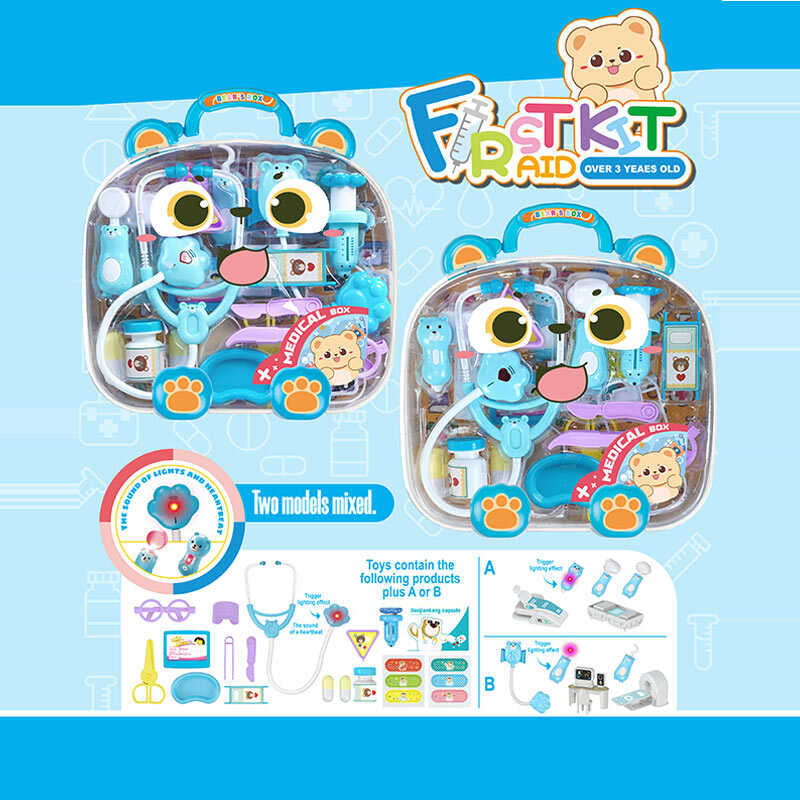 Набір лікаря 527 F2 (24/2) стетоскоп, звук серцебиття, підсвічування, інструменти для огляду, термометр, окуляри, пластирі, молоточок, шприц, у валізі, в пакеті