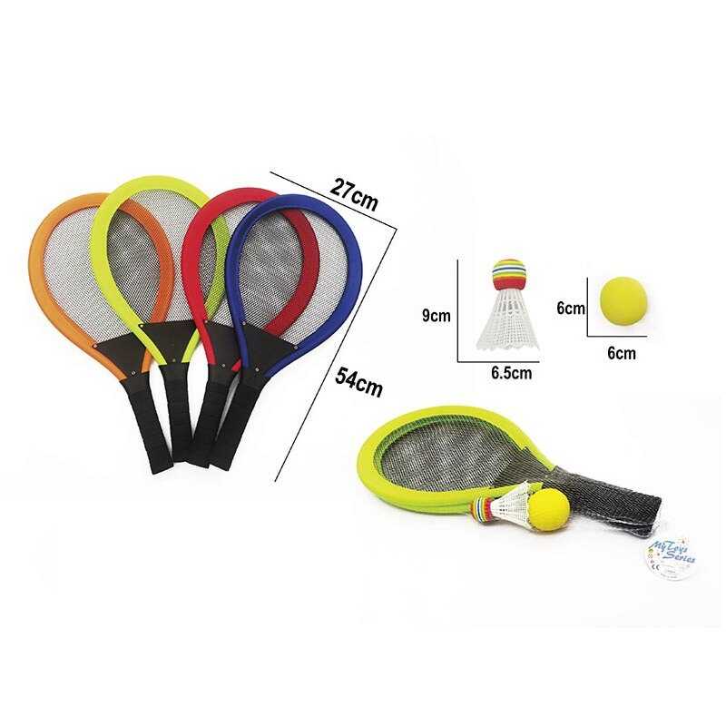 Ракетки 202 (48) 4 кольори, 2 ракетки, пластиковий каркас, текстильна сітка, м’яка ручка, волан, м'яч, в сітці, ВИДАЄТЬСЯ ТІЛЬКИ МІКС ВИДІВ