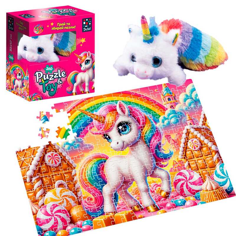гр Пазли "Єдиноріжка" DT200-11 260 деталей (8) "Vladi Toys", розмір пазла: 320*470 мм, м'яка іграшка, постер, у коробці